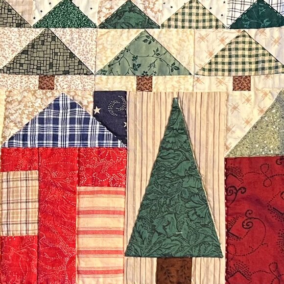 Hand Stitched Homemade Folk Art Patchwork Quilted Wall Hanging or Table Runner - Picture 4 of 15